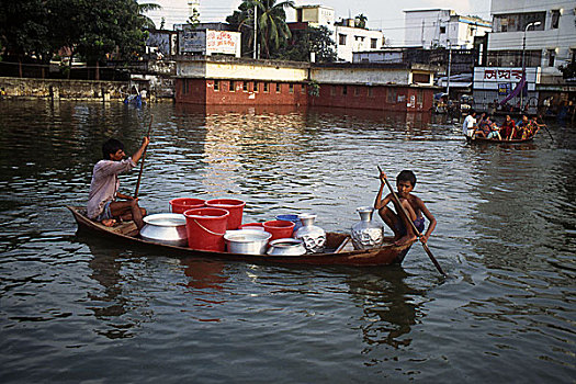郊区,达卡,城市,洪水,下雨,季节,厄运,人,孟加拉,1998年