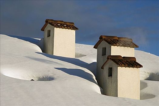 积雪,屋顶,格劳宾登州,瑞士,欧洲