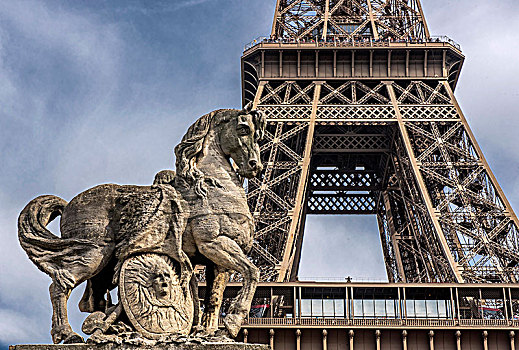 法国,巴黎,地区,特写,埃菲尔铁塔,雕塑,马,花园,前景