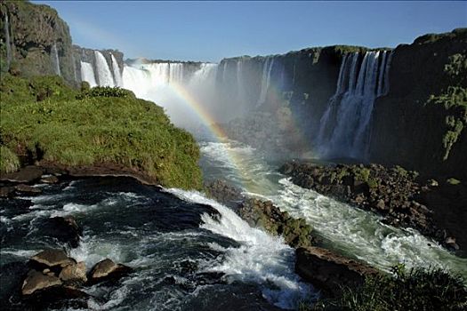 伊瓜苏瀑布,边界,阿根廷,巴西,瀑布,喉咙,彩虹