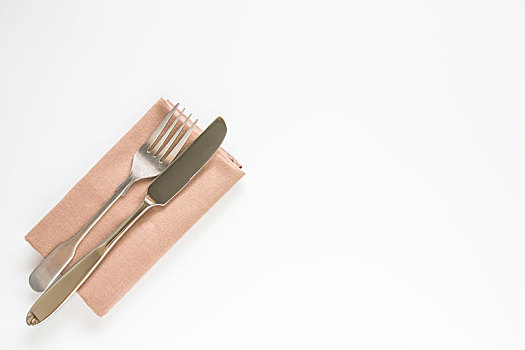 留白,褐色,餐馆,餐巾,刀,叉子