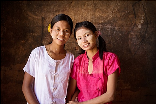 两个,年轻,缅甸,女性,微笑