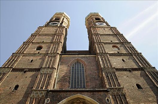 圣母教堂,教堂,正面,慕尼黑,巴伐利亚,德国,欧洲