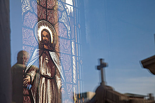 布宜诺斯艾利斯,阿根廷,彩色玻璃窗,耶稣,反射,十字架