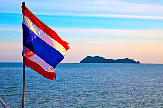 亚洲,湾,岛,日出,旗帜,泰国,南海