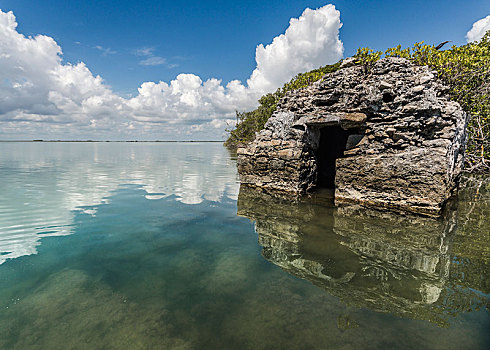 漂石,倒影,泻湖,西安,生物保护区,尤卡坦半岛,墨西哥,中美洲