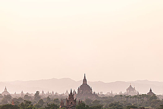 日出,上方,古老,庙宇,蒲甘,缅甸