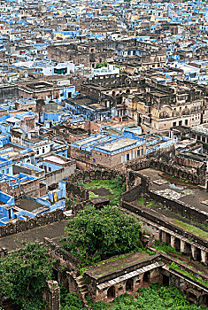 蓝色,城市,邦迪,宫殿,正面,拉贾斯坦邦,印度,亚洲