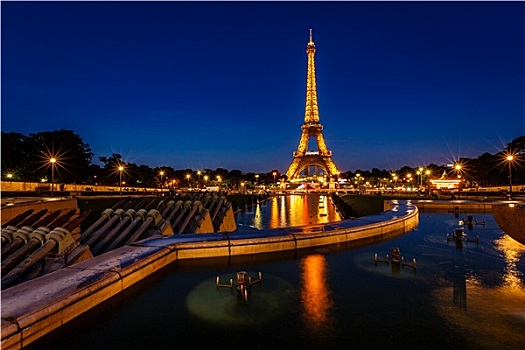 埃菲尔铁塔,托泰德豪,晚上,巴黎,法国