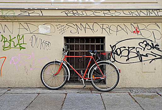 自行车,正面,涂鸦,遮盖,墙壁,柏林,德国,欧洲
