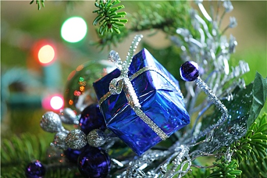 蓝色,礼物,装饰,圣诞树