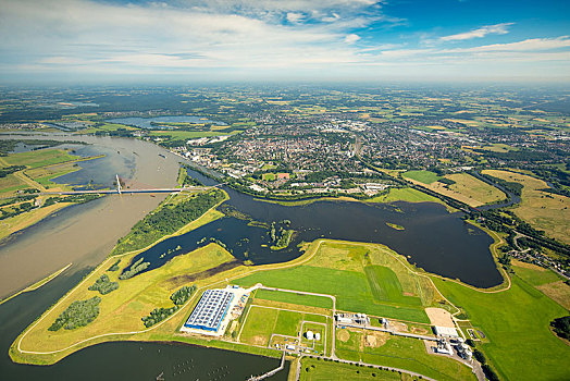 航拍,莱茵河,洪水,湾流,北莱茵威斯特伐利亚,德国,欧洲