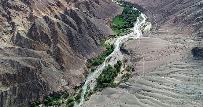 新疆哈密,山区河谷绿洲