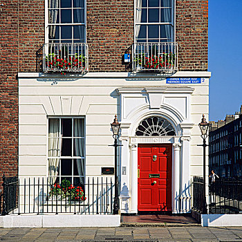 乔治时期风格,房子,红色,正前,都柏林,爱尔兰