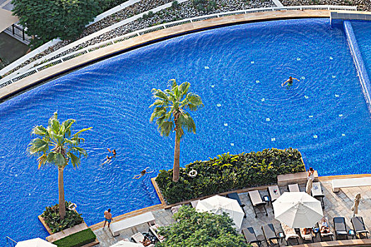 阿联酋,迪拜,市区,游泳池,俯视图
