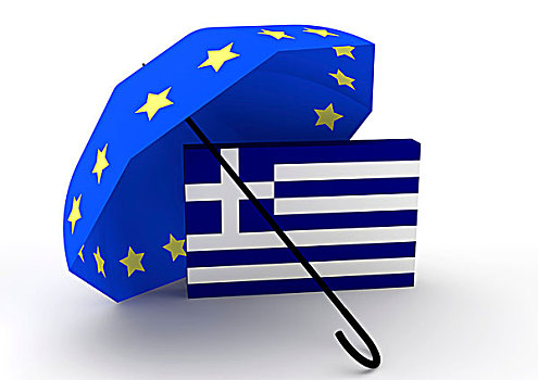 旗帜,希腊,欧元,救助,伞,象征,插画