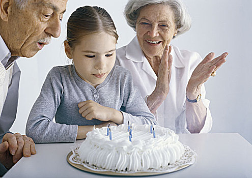 女孩,祖父母,汇集,生日蛋糕