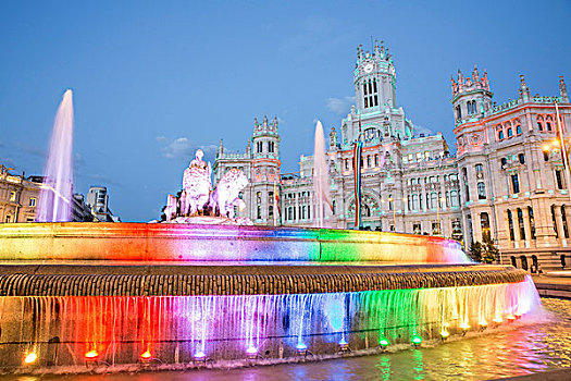 光亮,西贝里斯广场喷泉,马德里,西班牙