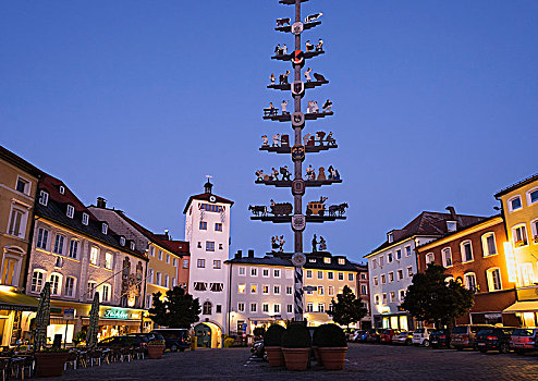 五月花柱,城镇广场,齐姆高,上巴伐利亚,巴伐利亚,德国