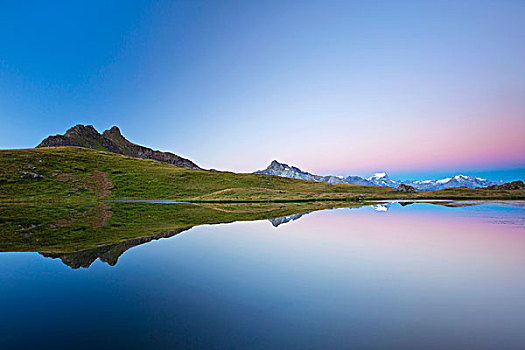 早晨,湖,反射,阿尔卑斯山,瑞士,欧洲