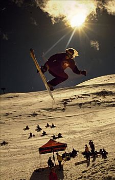滑雪板玩家,表演,技巧,飞碟,滑雪板,竞争