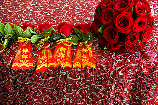 中国,新郎,新娘,新娘手花,一个,玫瑰,汉字,版权