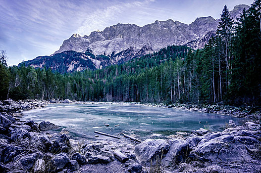 冰冻,湖,德国,阿尔卑斯山