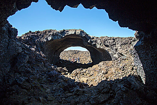 冰岛,火山,火山岩,隧道,火山口,远足,背景,蓝天