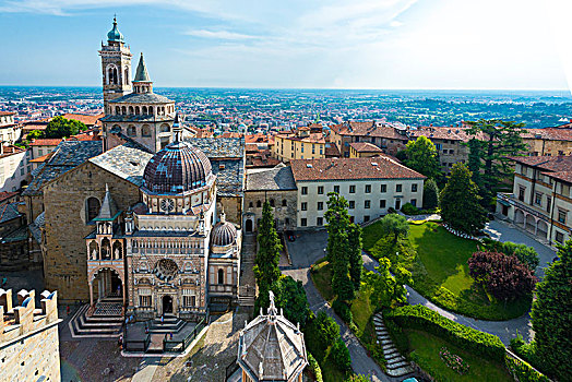 大教堂,圣玛丽亚教堂,俯视,贝加莫,省,伦巴第,意大利,欧洲