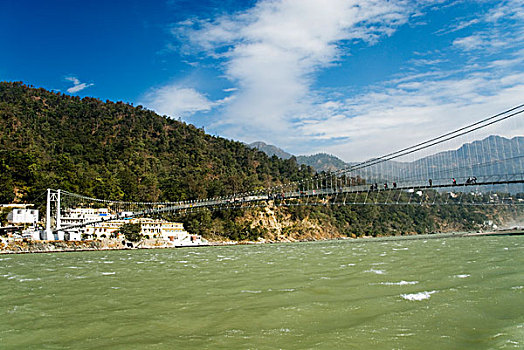 吊桥,河,恒河,里虚克虚,地区,北阿坎德邦,印度
