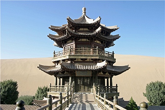 庙宇,月牙状,湖,掸邦,敦煌,中国