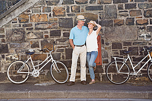 高兴,老年,夫妻,骑自行车,城市