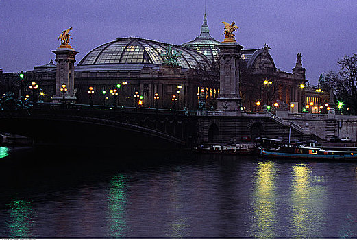 桥,黄昏,塞纳河,巴黎,法国