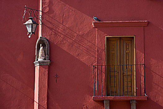墨西哥,圣米格尔,粉色,墙壁,小,露台,宗教,雕塑,灯