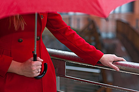 美女,红色,伞