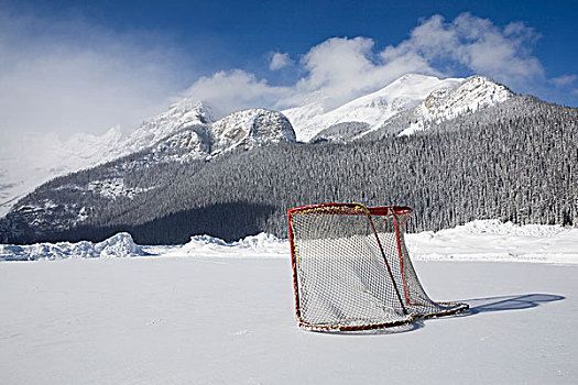 曲棍球网,户外,滑冰场,路易斯湖,艾伯塔省,加拿大