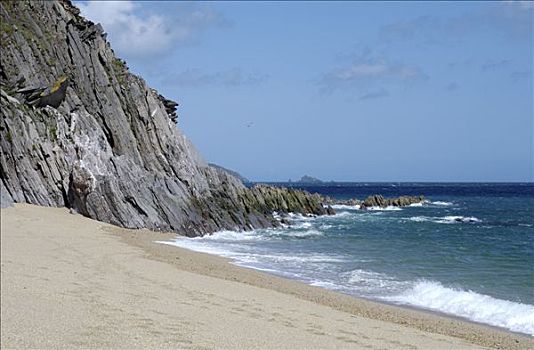 悬崖,海滩,沙,南德文郡,英格兰