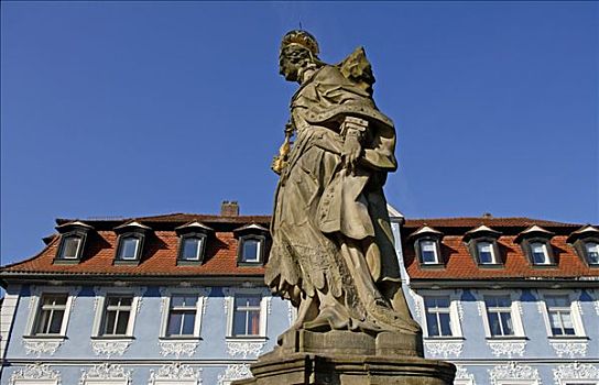 雕塑,圣徒,卢森堡,正面,装饰,传统,连栋房屋,班贝格,上弗兰科尼亚,巴伐利亚,德国,欧洲