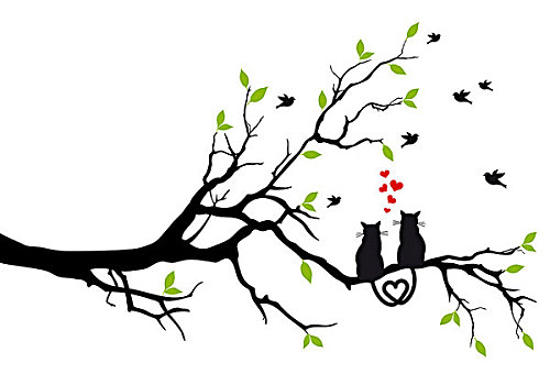 猫,相爱,树上,红色,心形