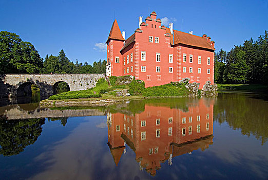 城堡,文艺复兴,反射,湖,围绕,地区,南,波希米亚,捷克共和国,欧洲