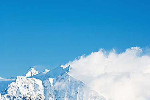 瑞士,云,移动,上方,雪山