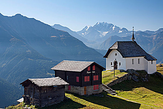 女士,雪,小教堂,贝特默阿尔卑,山,高处,山谷,瓦莱州,瑞士,欧洲