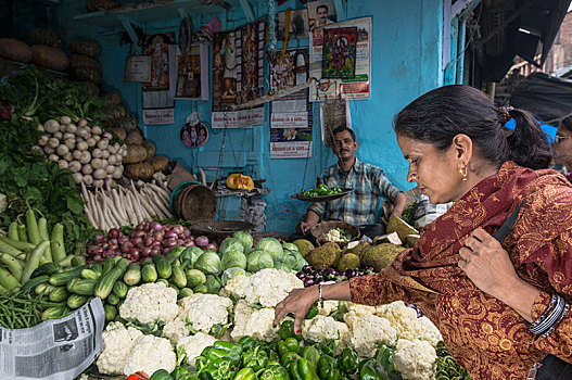女人,买,花椰菜,市场,喜马偕尔邦,印度,亚洲