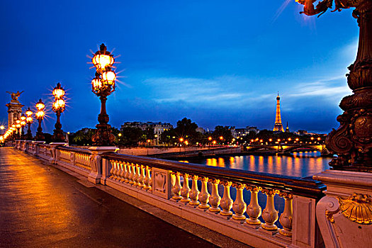 灯,亚历山大三世,上方,塞纳河,埃菲尔铁塔,巴黎,法国