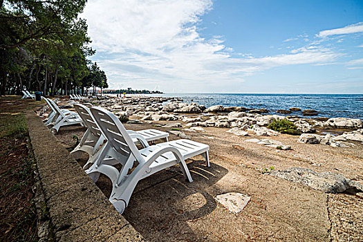 躺椅,岩石,海滩