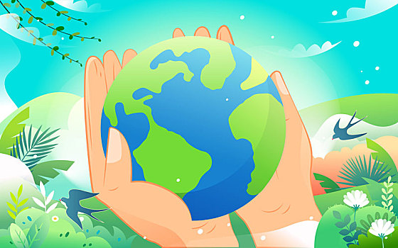 地球一小时环境保护节能减排低碳生活插画
