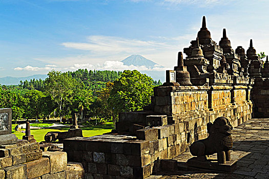 婆罗浮屠,攀升,远景,朴素,爪哇,印度尼西亚