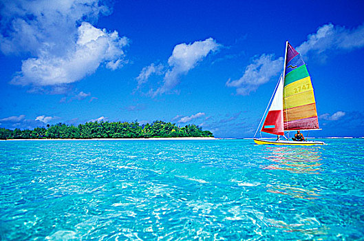 库克群岛,南太平洋,拉罗汤加岛,泻湖,双体船