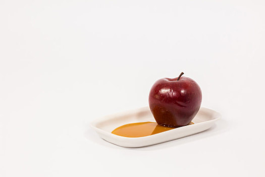 红苹果,白色背景,盘子,蜂蜜,隔绝