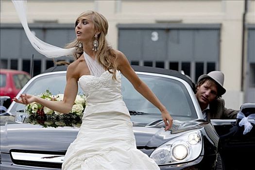 新娘,正面,汽车,新郎,背景